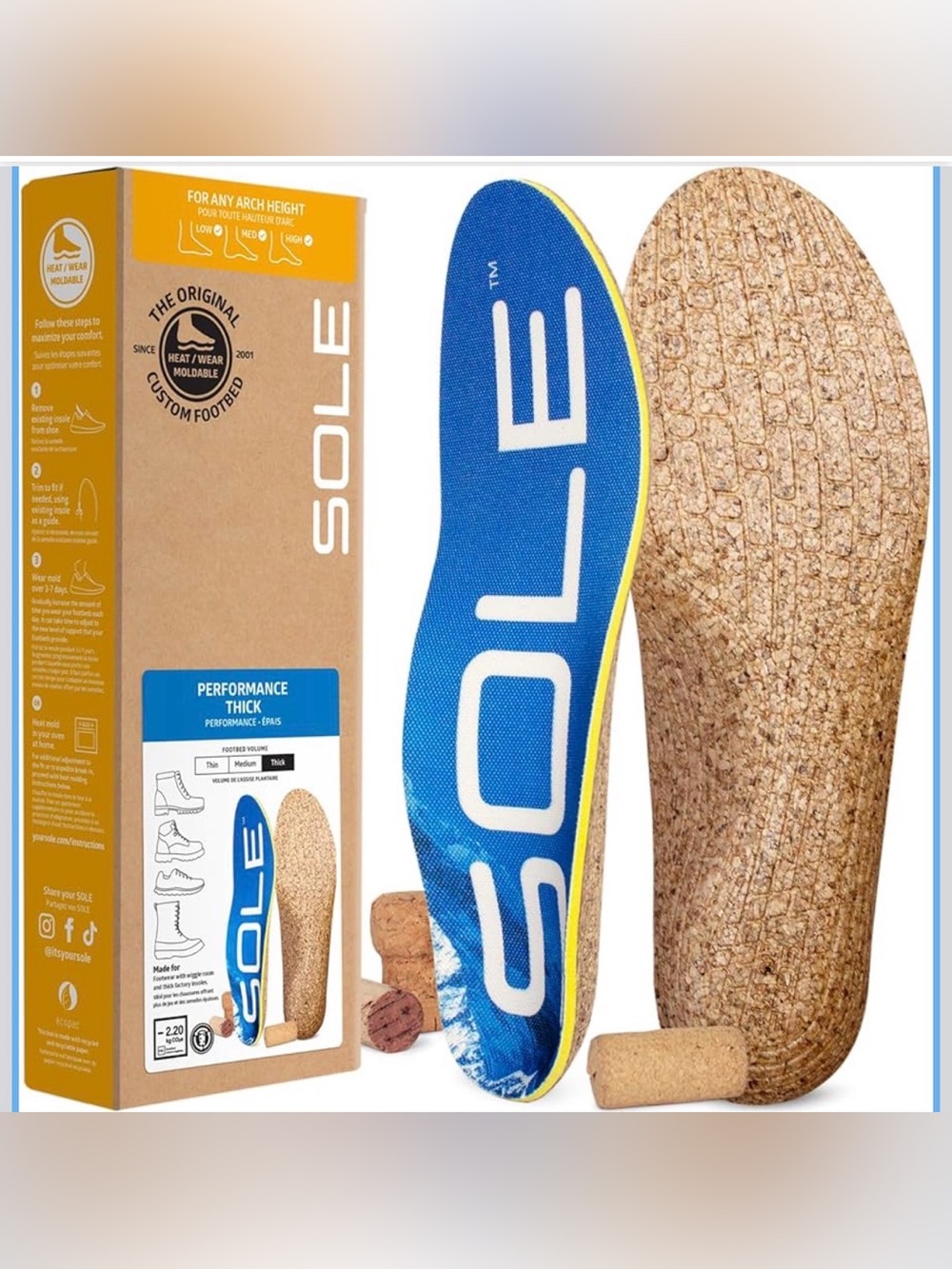SOLE Performance Thick Insoles Custom Moldable Orthotic Arch Plantar Fasciitis